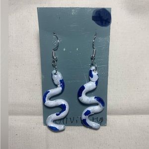 Handmade clay dangling snake earrings